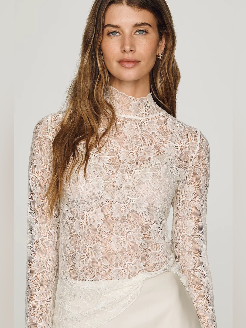 Anthropologie Lace Layering Turtleneck Long Sleeve Blouse Size S